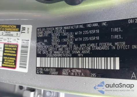 2021 Toyota Highlander Xle z USA, uszkodzony, nr VIN 5TDGZRBH8MS149948